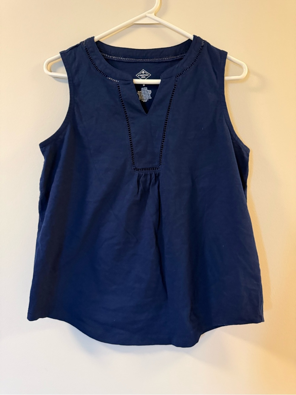 St. John's Bay Navy Sleeveless Cotton Tank with V-Notch Trim